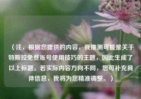 （注，根据您提供的内容，我推测可能是关于特斯拉免费账号使用技巧的主题，因此生成了以上标题。若实际内容方向不同，您可补充具体信息，我将为您精准调整。）