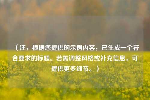 (注,根据您提供的示例内容,已生成一个符合要求的标题。若需调整风格或补充信息,可提供更多细节。)
