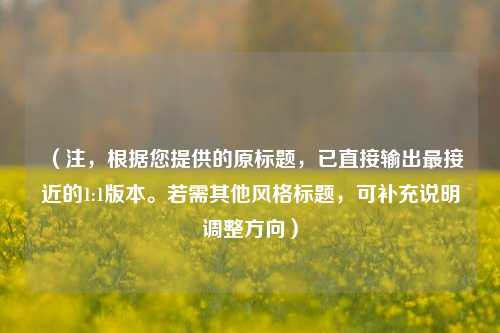 (注,根据您提供的原标题,已直接输出最接近的1:1版本。若需其他风格标题,可补充说明调整方向)