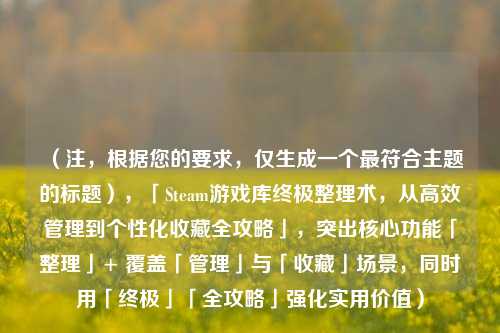(注,根据您的要求,仅生成一个更符合主题的标题),「Steam游戏库终极整理术,从高效管理到个性化收藏全攻略」,突出核心功能「整理」+ 覆盖「管理」与「收藏」场景,同时用「终极」「全攻略」强化实用价值)