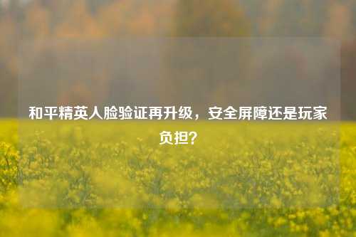 和平精英人脸验证再升级,安全屏障还是玩家负担?