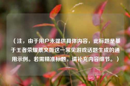 (注,由于用户未提供具体内容,此标题是基于王者荣耀蔡文姬这一常见游戏话题生成的通用示例。若需精准标题,请补充内容细节。)