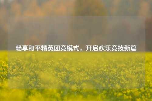 畅享和平精英团竞模式,开启欢乐竞技新篇